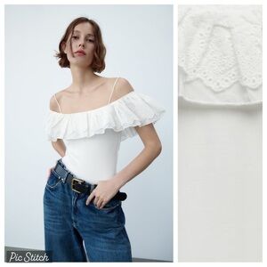 NWT. Zara White Contrast Bodysuit. Size L.